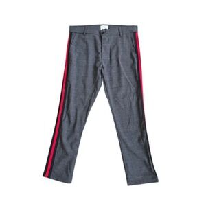 Christos New York Pants Womens 32 Gray Plaid Slim Fit Red Stripe Trousers Modern